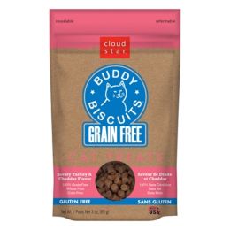 Cloud Star Grain-Free Buddy Biscuits With Savory Turkey and Cheddar Cat Treats; 3-Oz. Bag