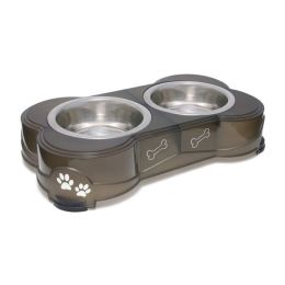 Loving Pets Double Diner Dog Bowl Paw Print and Bone Espresso Medium