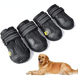 Dog Boots; Waterproof Dog Shoes; Dog Booties with Reflective Rugged Anti-Slip Sole and Skid-Proof; Outdoor Dog Shoes for Medium Dogs 4Pcs (Color: black, size: Size 6)