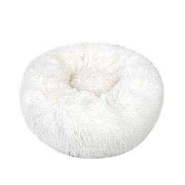 Small Large Pet Dog Puppy Cat Calming Bed Cozy Warm Plush Sleeping Mat Kennel, Round (Color: White, size: 27in)