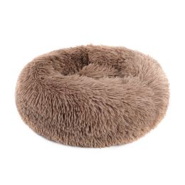 Small Large Pet Dog Puppy Cat Calming Bed Cozy Warm Plush Sleeping Mat Kennel, Round (Color: Khaki, size: 31in)