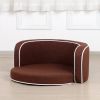 30" Brown Round Pet Sofa, Dog sofa, Dog bed, Cat Bed, Cat Sofa, with Wooden Structure and Linen Goods White Roller Lines on the Edges Curved Appearanc